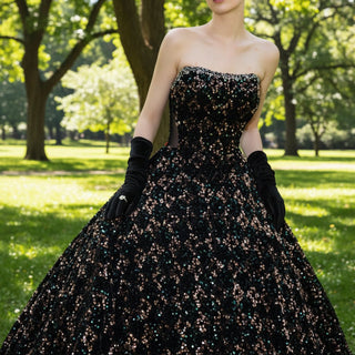 Mix Black/Silver Sequin Strapless Bridal Wedding Gowns - Rosymae