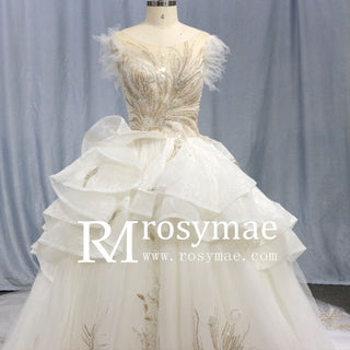 Mix Silver/Gold Sequin Bridal Wedding Dress with Ruffle Skirt - Rosymae