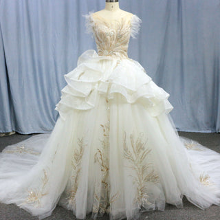 Mix Silver/Gold Sequin Bridal Wedding Dress with Ruffle Skirt - Rosymae