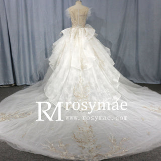 Mix Silver/Gold Sequin Bridal Wedding Dress with Ruffle Skirt - Rosymae