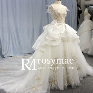 Mix Silver/Gold Sequin Bridal Wedding Dress with Ruffle Skirt - Rosymae