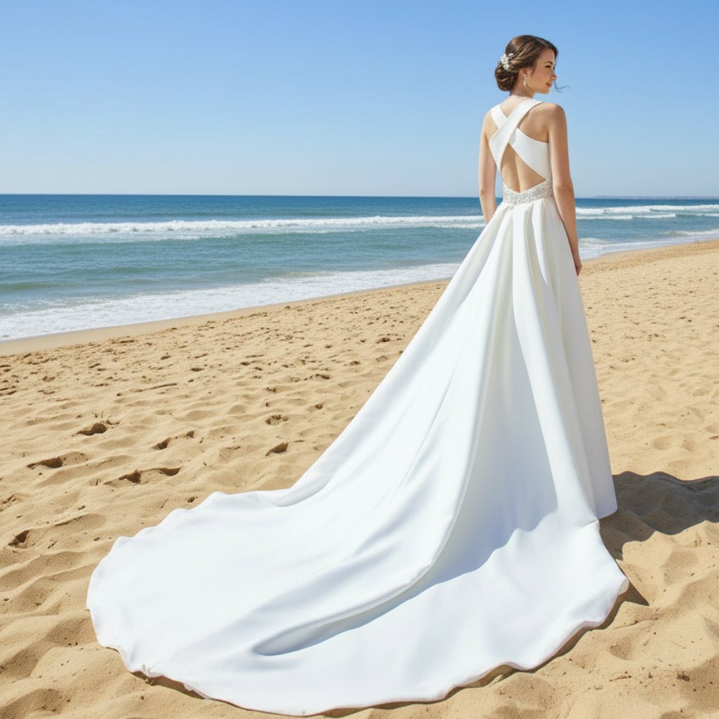 Mock & Turtle Neck Satin Mermaid Wedding Dress Bridal Gown - Rosymae