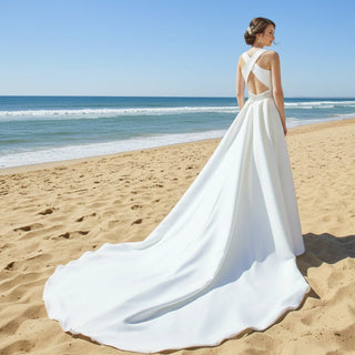 Mock & Turtle Neck Satin Mermaid Wedding Dress Bridal Gown - Rosymae