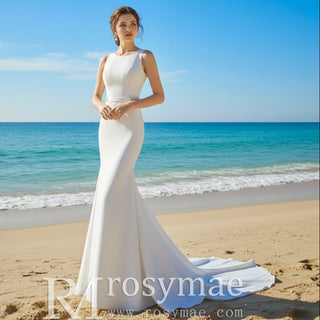 Mock & Turtle Neck Satin Mermaid Wedding Dress Bridal Gown - Rosymae