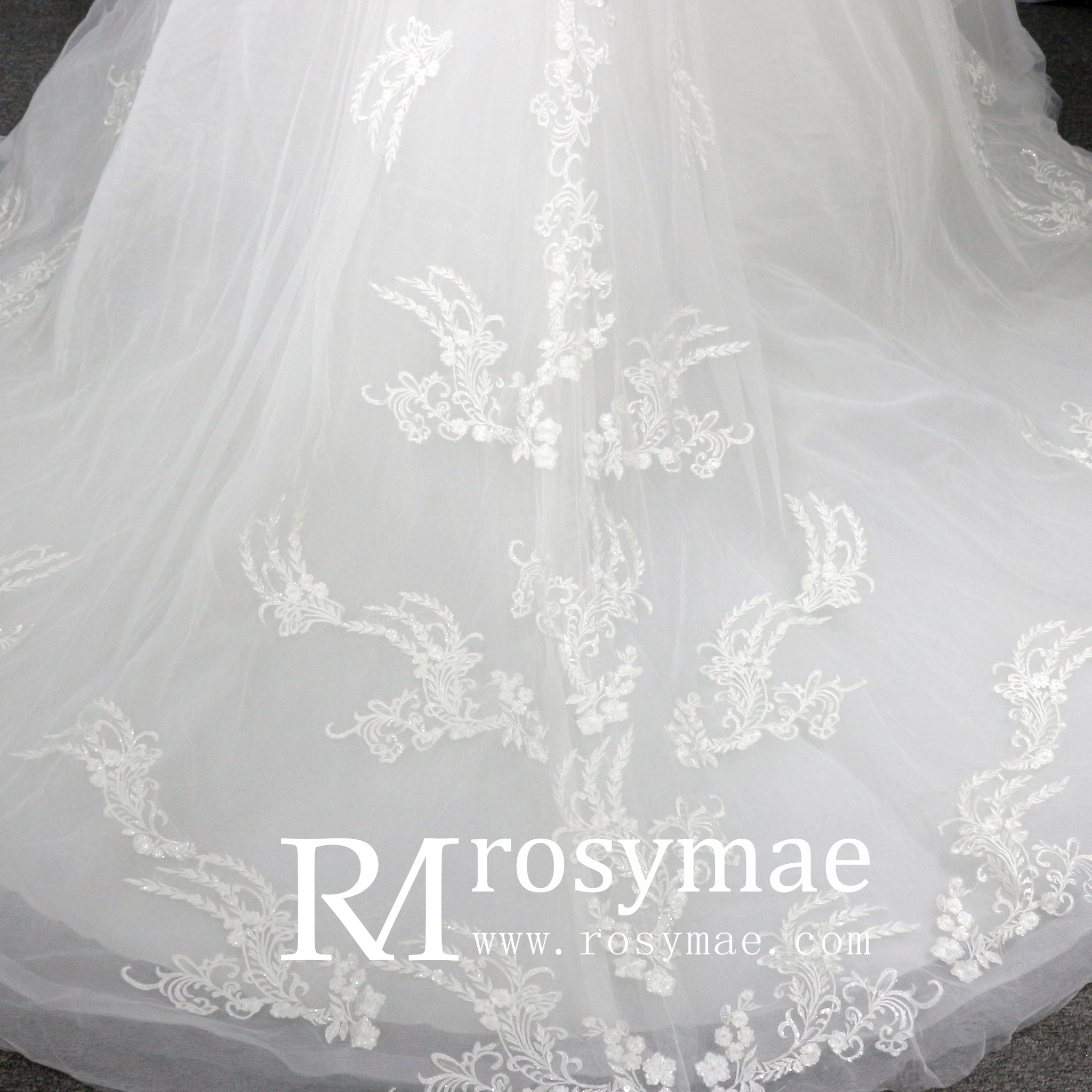 Modest Lace Ball Gown Wedding Dress with Cap Sleeves - Rosymae