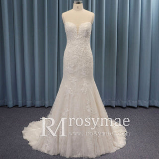 Modest Spaghetti Strap Mermaid Lace Bridal Wedding Dress - Rosymae