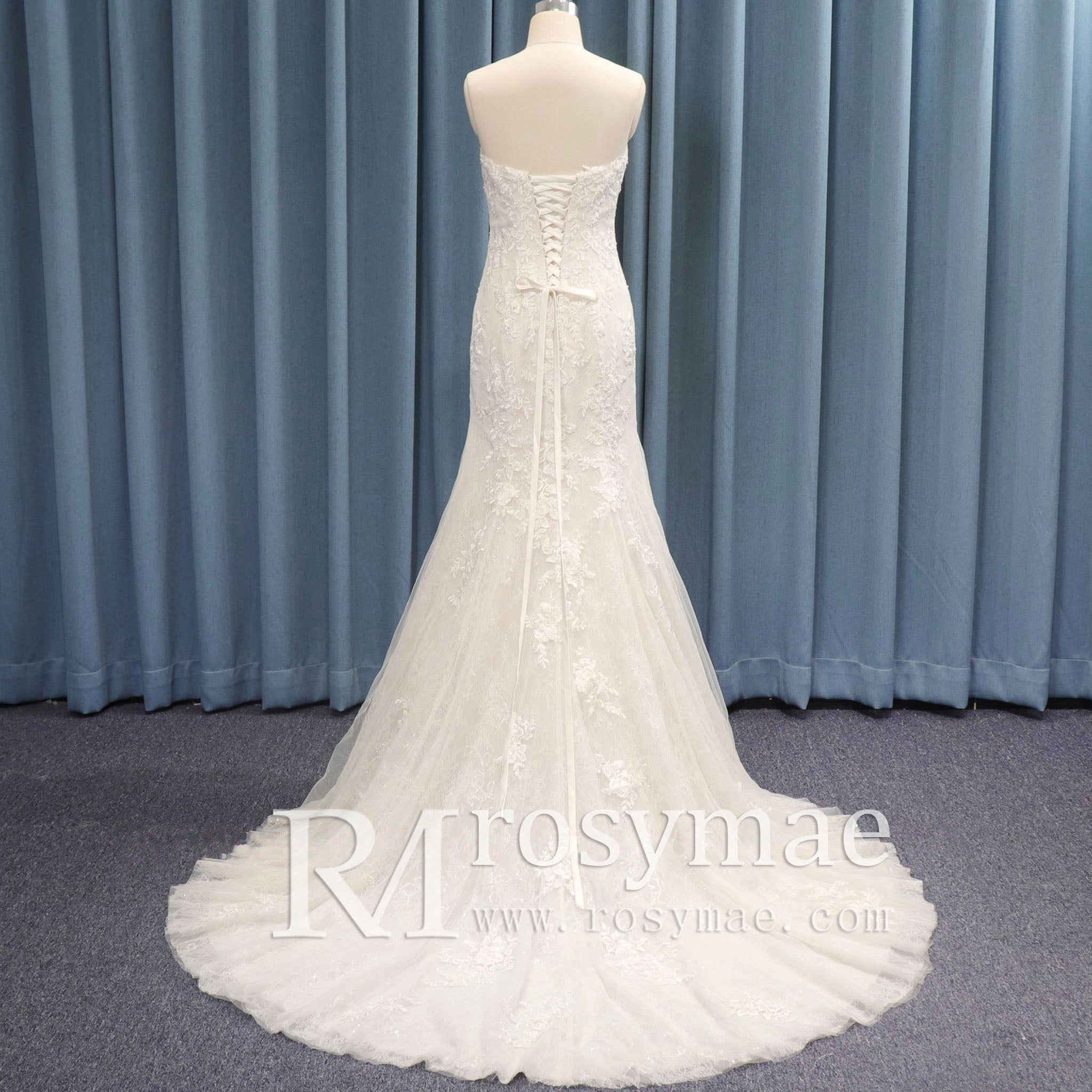 Modest Spaghetti Strap Mermaid Lace Bridal Wedding Dress - Rosymae