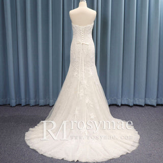 Modest Spaghetti Strap Mermaid Lace Bridal Wedding Dress - Rosymae