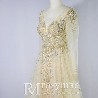 Modest V-neck Mother of The Bride Dresses with Long Sleeves - Rosymae