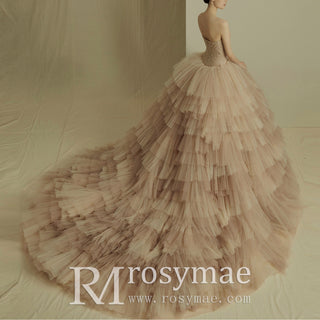 Luxury Multi Layer Tulle Wedding Dress with Detachable Wrap