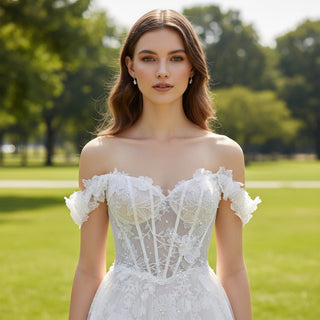 New Arrive Off Shoulder A-line Lace Bride Wedding Dress - Rosymae