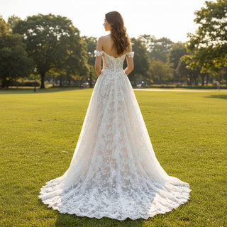 New Arrive Off Shoulder A-line Lace Bride Wedding Dress - Rosymae
