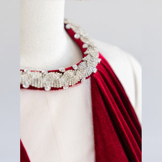 Halter Crimson Deep V-Neck Formal Dress Party Gown with Slit