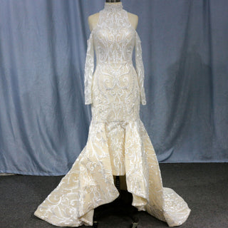 Vintage O Neck Full Sleeve Wedding Dress Illusion Lace Custom Made Bridal Gown
