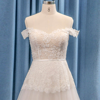 Off Shoulder Sheer Bodice A-line Bridal Gowns Wedding Dresses