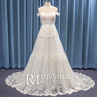 Off Shoulder Sheer Bodice A-line Bridal Gowns Wedding Dresses