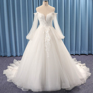 Off the Shoulder Long Lantern Sleeve Ball Gown Wedding Dresses