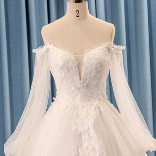Off the Shoulder Long Lantern Sleeve Ball Gown Wedding Dresses