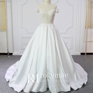 Off Shoulder Ball Gown Satin Bridal Gowns Wedding Dresses