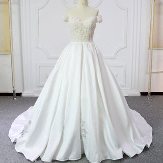Off Shoulder Ball Gown Satin Bridal Gowns Wedding Dresses
