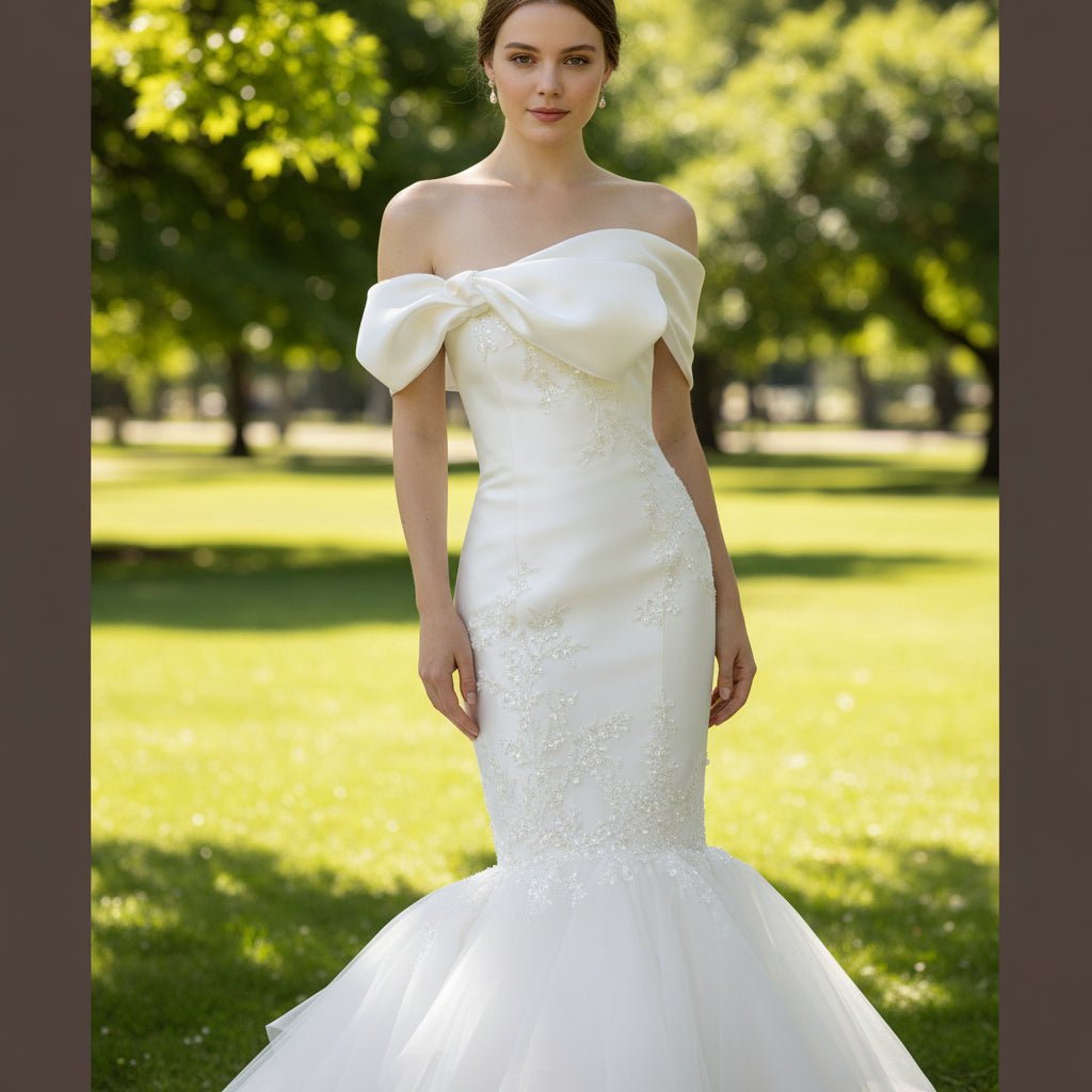 Off Shoulder Bowknot Trumpet Bridal Gowns Wedding Dresses - Rosymae
