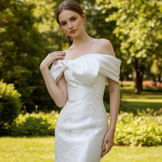 Off Shoulder Bowknot Trumpet Bridal Gowns Wedding Dresses - Rosymae