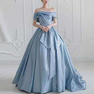 Light Steel Blue A Line Formal Dress Evening Gown with Off Shoulder