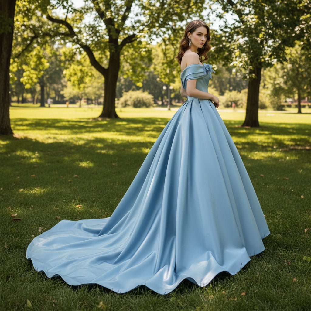 Light Steel Blue A Line Formal Dress Evening Gown with Off Shoulder Light Steel Blue / 26W Light Steel Blue A Line Formal Dress Evening Gown with Off Shoulder Light Steel Blue / 26W