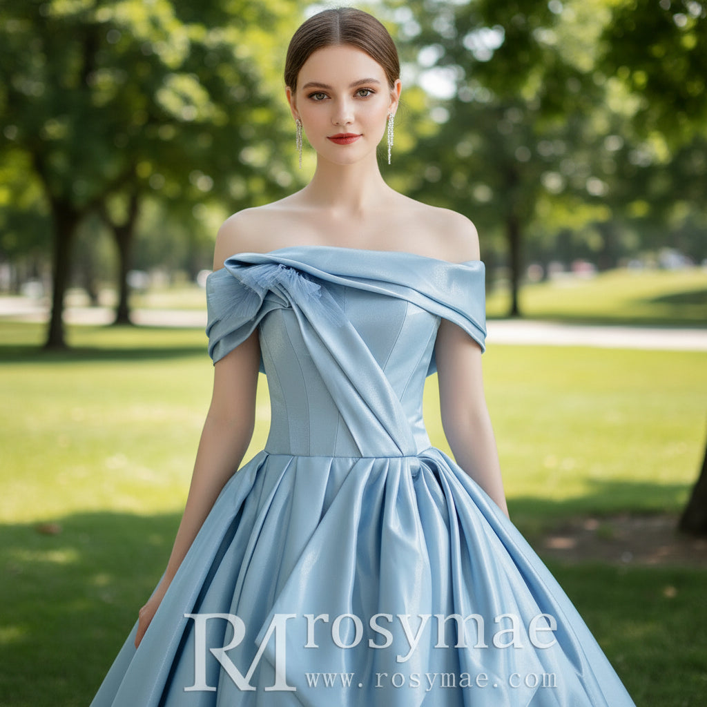 Light Steel Blue A Line Formal Dress Evening Gown with Off Shoulder Light Steel Blue / 26W Light Steel Blue A Line Formal Dress Evening Gown with Off Shoulder Light Steel Blue / 26W