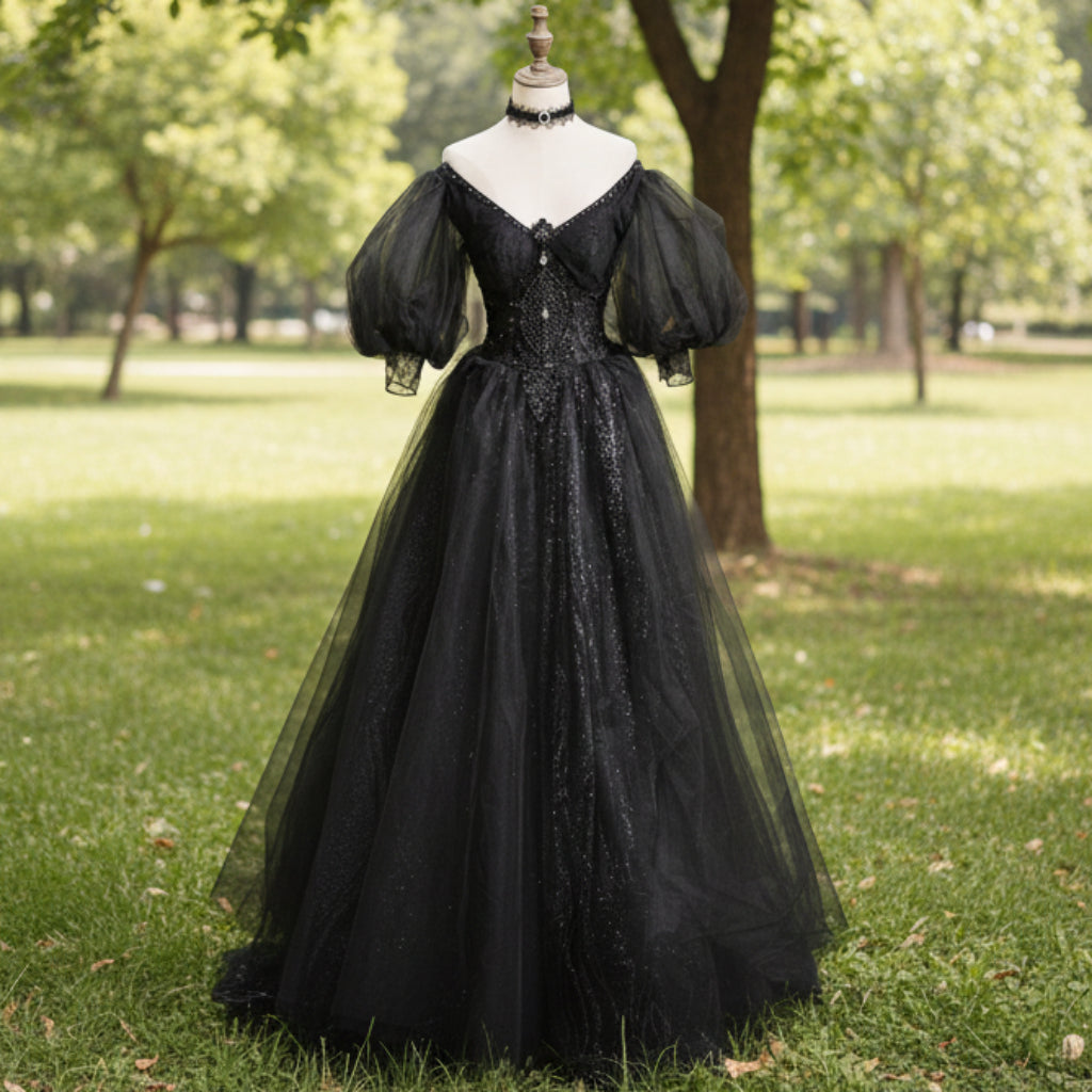 Little Black Bridal Gown Wedding Dress with Half and Puffy Sleeve Black / 20W Little Black Bridal Gown Wedding Dress with Half and Puffy Sleeve Black / 20W