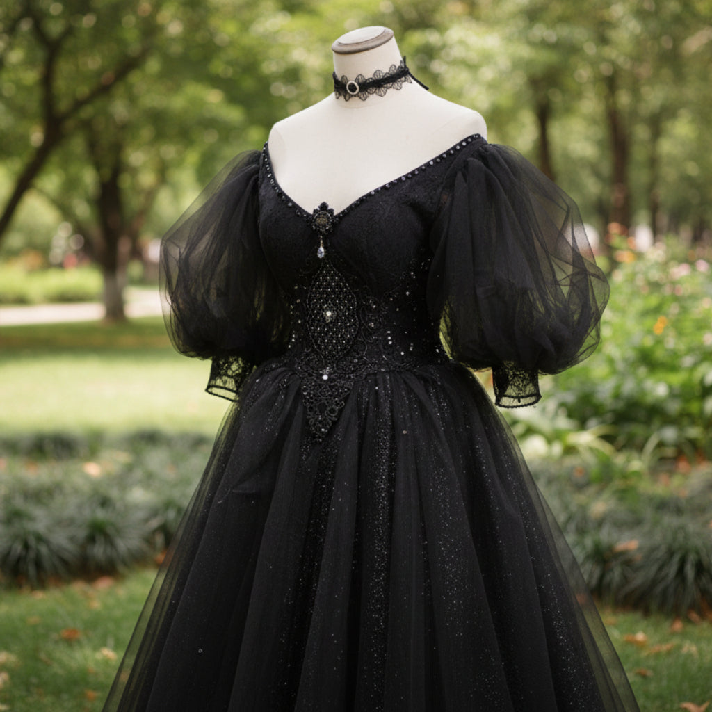 Little Black Bridal Gown Wedding Dress with Half and Puffy Sleeve Rosymae Little Black Bridal Gown Wedding Dress with Half and Puffy Sleeve Rosymae