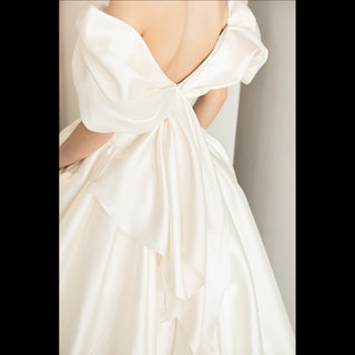 Elegant Off-shoulder High Low Wedding Dress with V Neckline