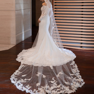 Sheer Lace Mermaid Wedding Dress with Asymmetrical Neckline
