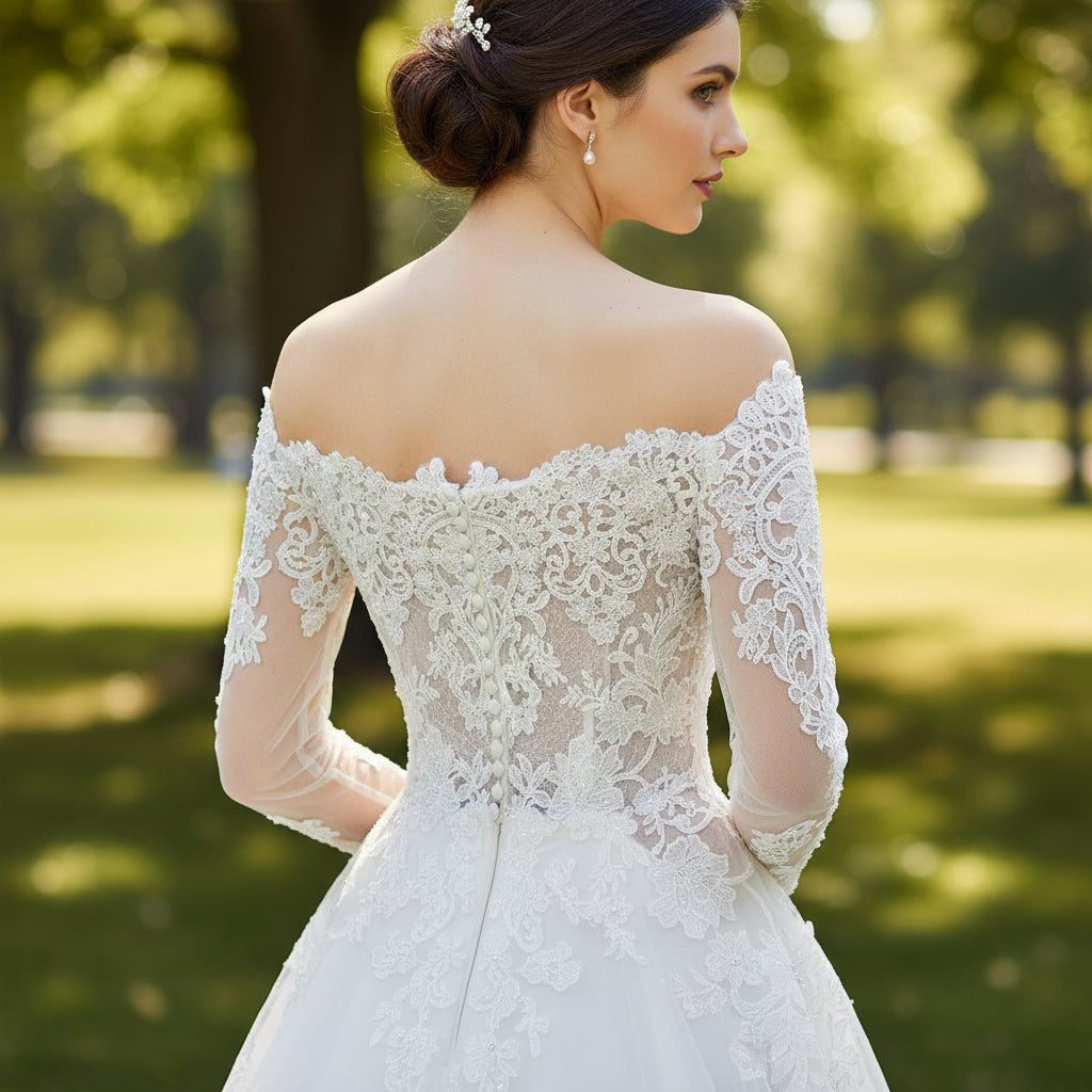 Sheer Lace Mermaid Wedding Dress with Asymmetrical Neckline Rosymae Sheer Lace Mermaid Wedding Dress with Asymmetrical Neckline Rosymae