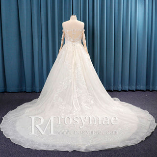 Off Shoulder Long Sleeve Plus Size Ball Gown Bridal Wedding Dress