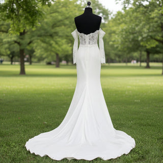 Off Shoulder Long Sleeve Satin Bridal Gowns Wedding Dresses - Rosymae