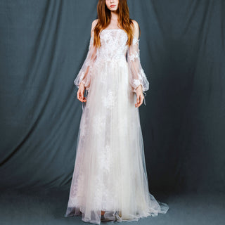 Off Shoulder Long Sleeve Boho Wedding Dress Bridal Gown