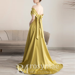 Off the Shoulder Gold Formal Gowns Prom Eevening Dresses