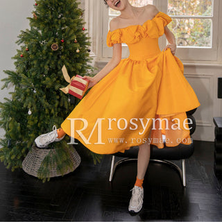 Off the Shoulder Draped Orange Cocktail and party dresses for Women