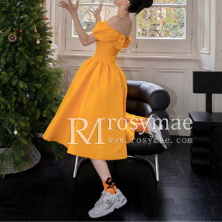 Off the Shoulder Draped Orange Cocktail and party dresses for Women
