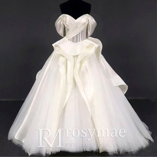 Off the Shoulder Sheer Bodice Ruffle Bridal Wedding Dress Ballgown