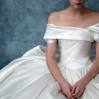 Off-Shoulder Ruched Satin Wedding Dresses and Bridal Gowns