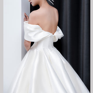 Off the Shoulder Satin A-line Ballgown Bridal Wedding Dress