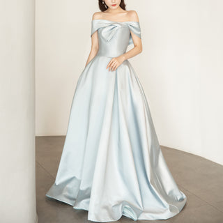 Baby Blue Off Shoulder Satin Formal Dress and Reception Party Gown