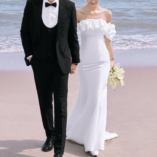 Off Shoulder Straight Neckline Beach Wedding Dress Bridal Gown