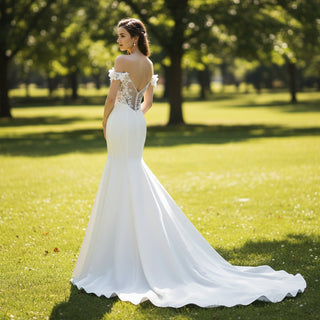 Off-Shoulder Satin Mermaid Wedding Dress Bridal Gown for Bride - Rosymae