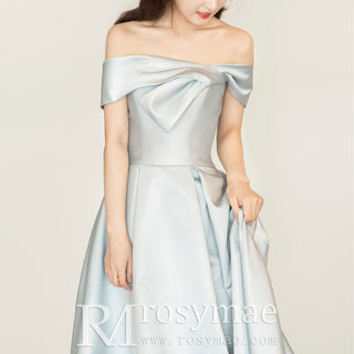Baby Blue Off Shoulder Satin Formal Dress and Reception Party Gown