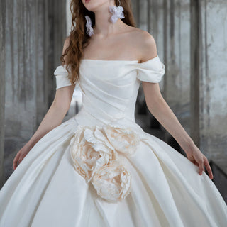 Off Shoulder Ruched Satin Ballgown Bridal Wedding Dresses