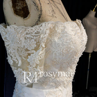 Off Shoulder Short Sleeve Mermaid Wedding Dress With V Neckline - Rosymae