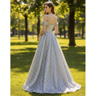 Off Shoulder Sparkly Sequin Formal Dress Prom Party Gown - Rosymae